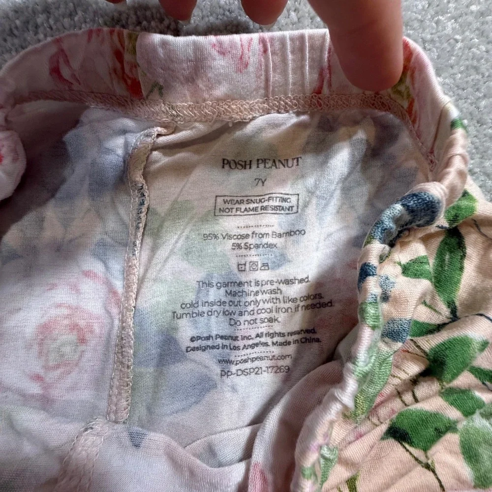 Posh Peanut Harper Bamboo Pajama Set Pink Floral Ruffle Sleeve‎ 7Y PJs Cottage